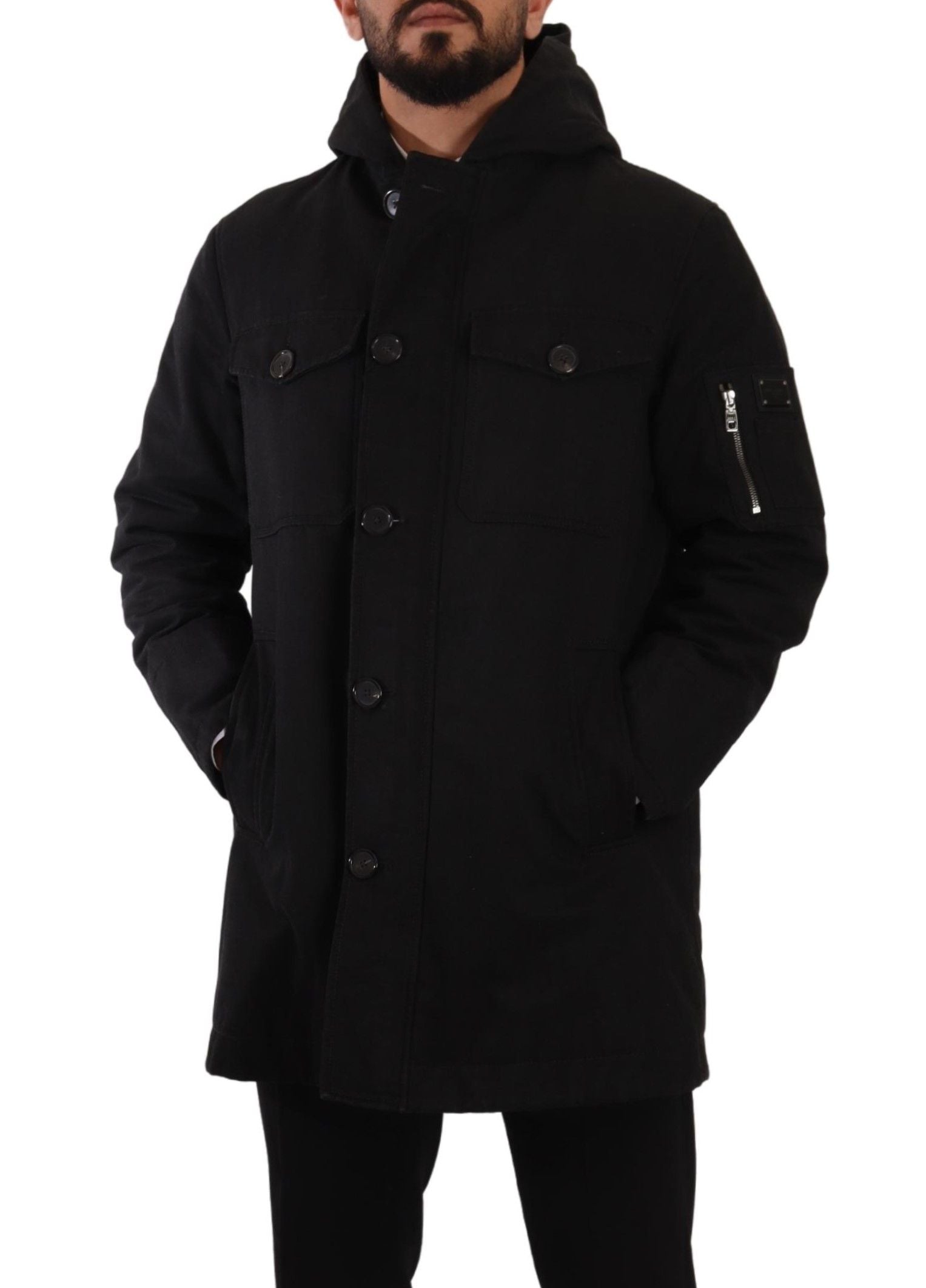 Dolce &amp; Gabbana Elegant black parka hooded jacket