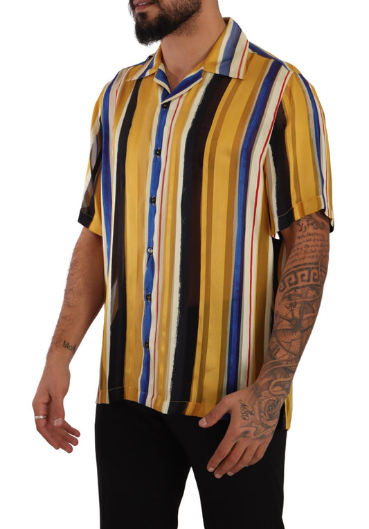 Dolce &amp; Gabbana Yellow striped men's shirt made of silk blend