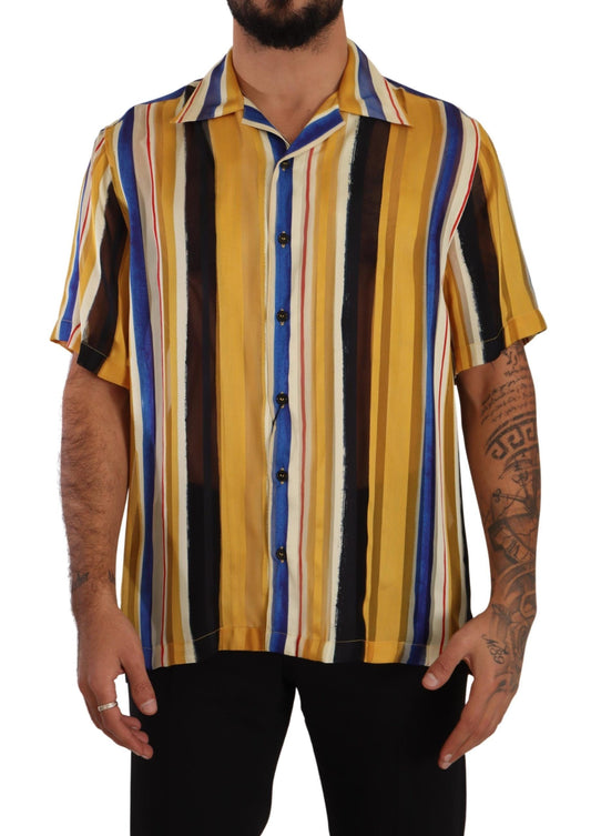 Dolce &amp; Gabbana Yellow striped men's shirt made of silk blend