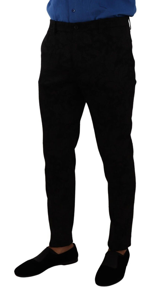 Dolce &amp; Gabbana Elegant slim fit dress trousers in black brocade