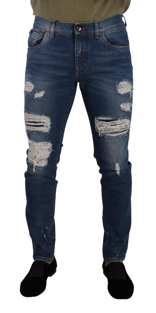 Dolce &amp; Gabbana Elegant Distressed Slim Fit Denim Jeans