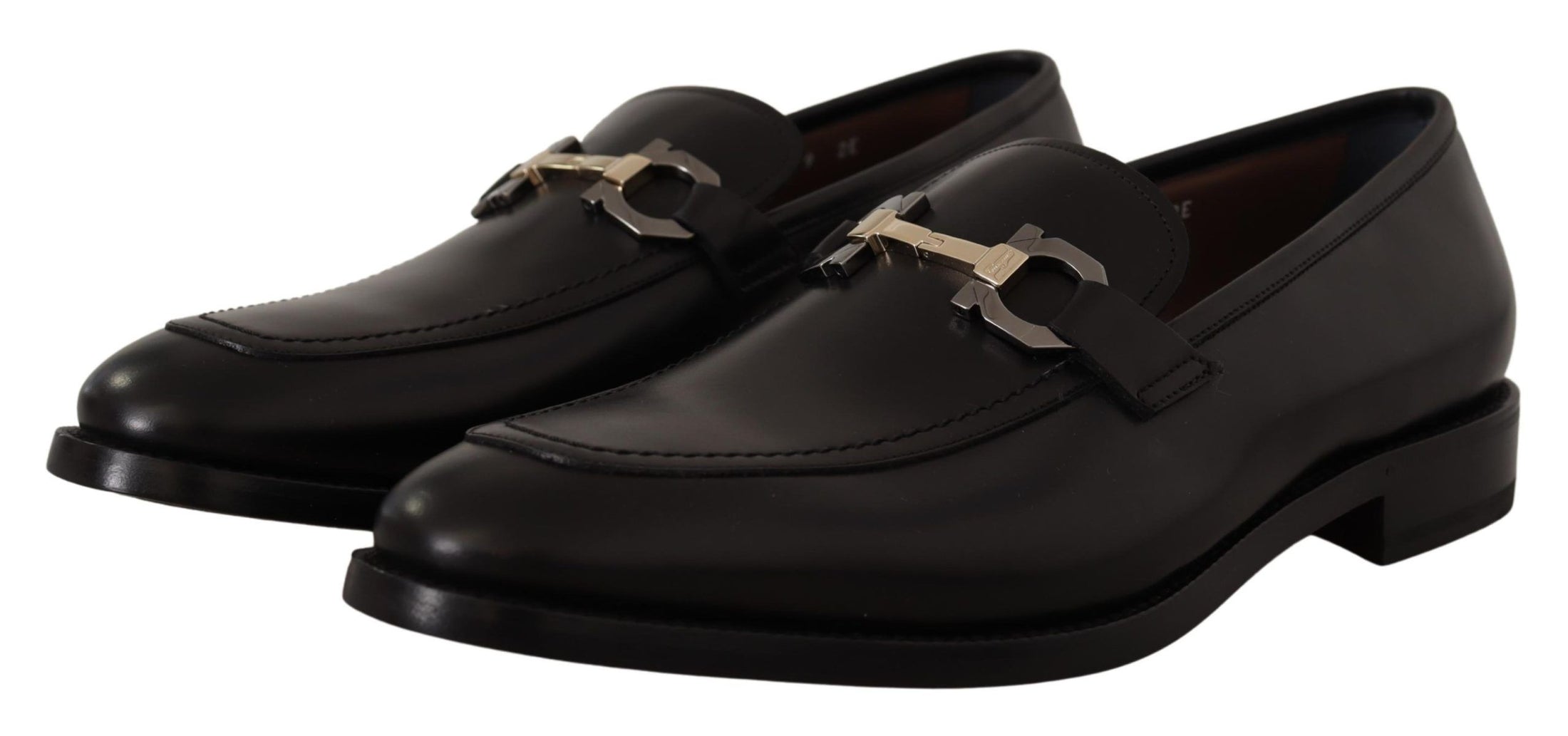 Salvatore Ferragamo Suave Siyah Deri Gancio Bit Loafer'lar