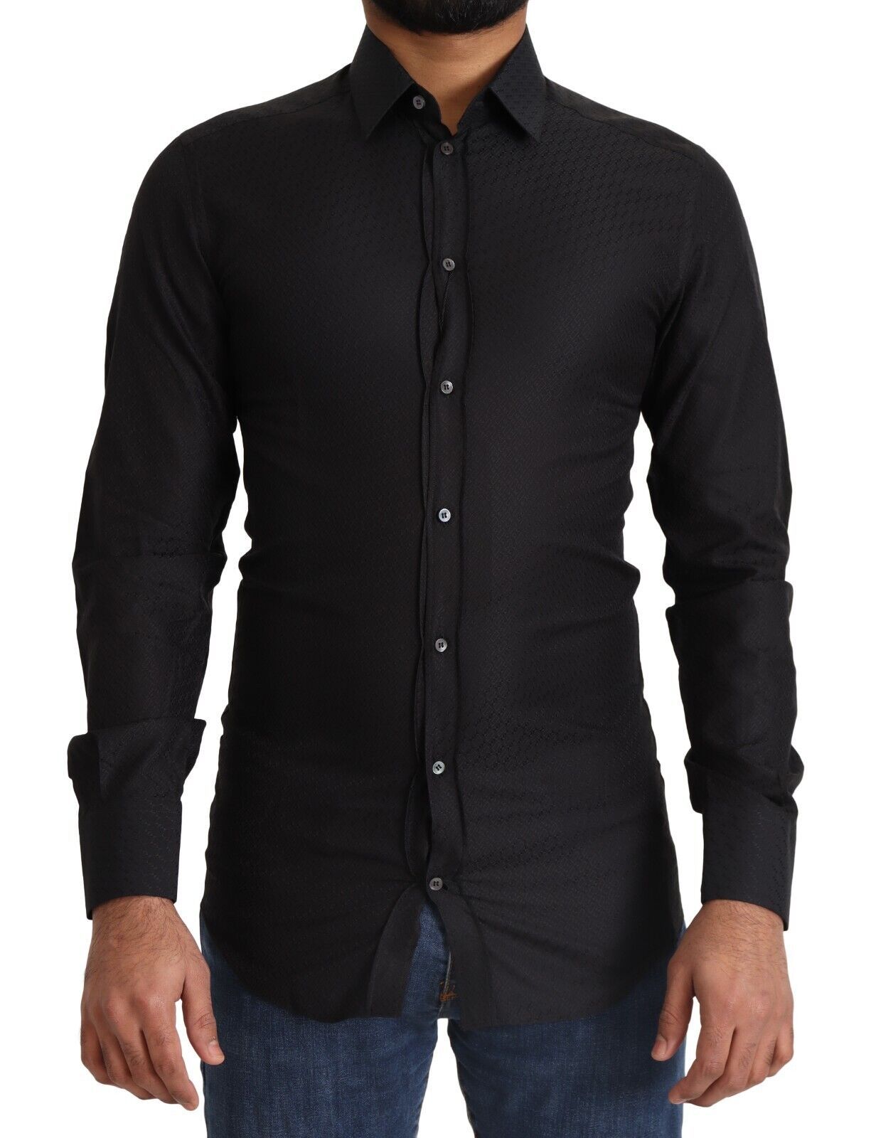 Dolce &amp; Gabbana Elegant Black Cotton Gold Dress Shirt