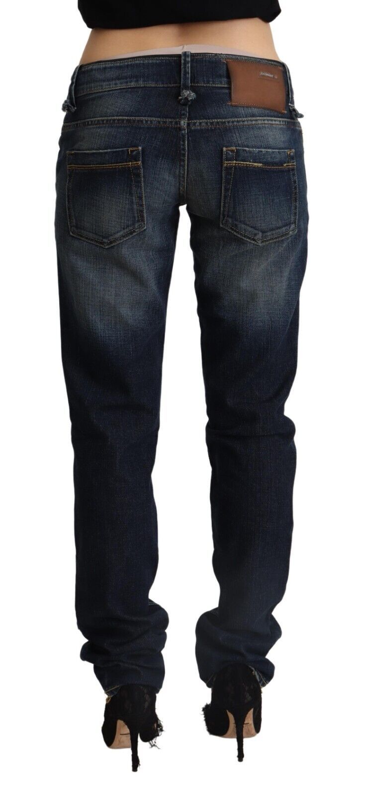 Acht Schicke dunkelblaue Skinny Jeans mit niedriger Taille