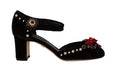 Load image into Gallery viewer, Dolce & Gabbana Black Crystal Rose Heel Sandals
