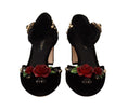 Load image into Gallery viewer, Dolce & Gabbana Black Crystal Rose Heel Sandals
