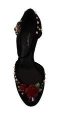 Load image into Gallery viewer, Dolce & Gabbana Black Crystal Rose Heel Sandals
