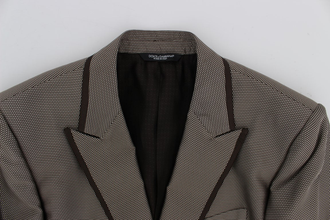 Dolce & Gabbana Eleganter schlanker Blazer aus brauner Seide mit zwei Knöpfen