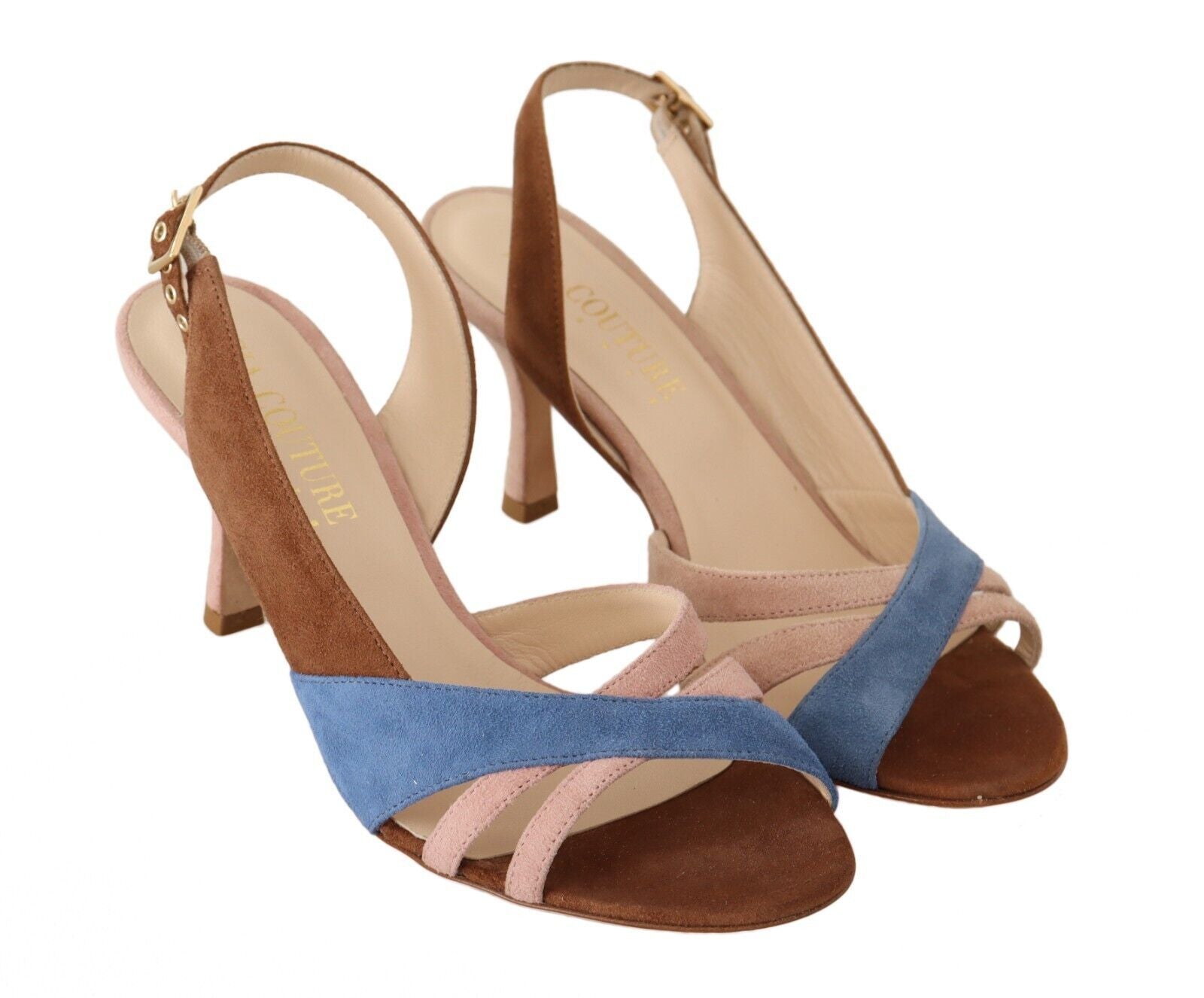 GIA COUTURE Chic multicolor suede sandals with slingback heels