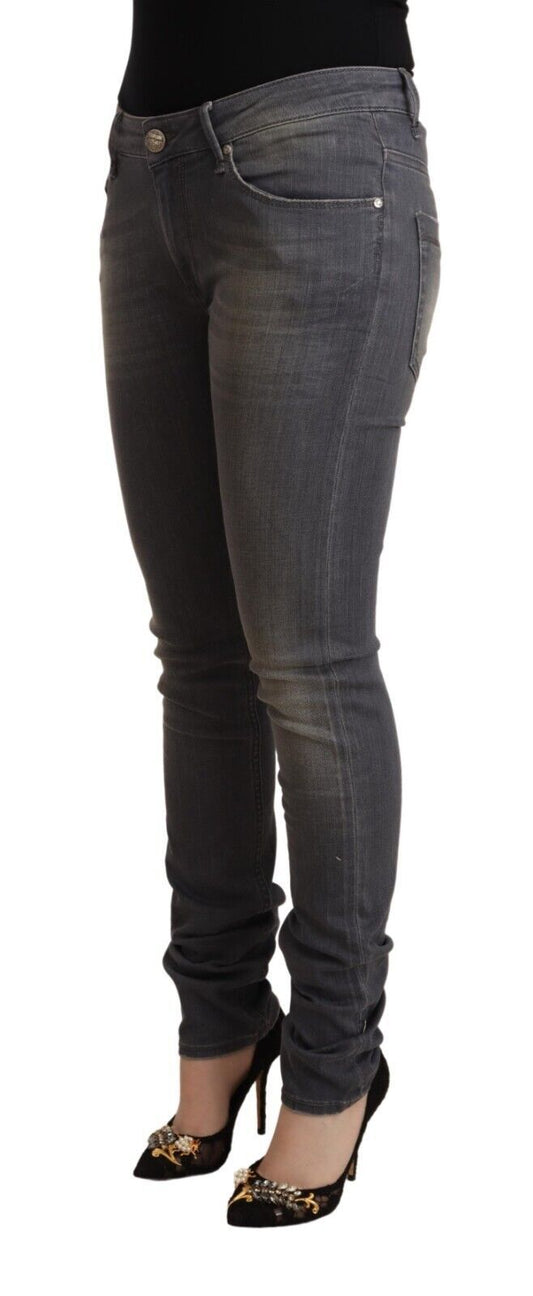 Acht Elegante dunkelgraue Skinny Jeans - niedrige Taille mit Reißverschluss