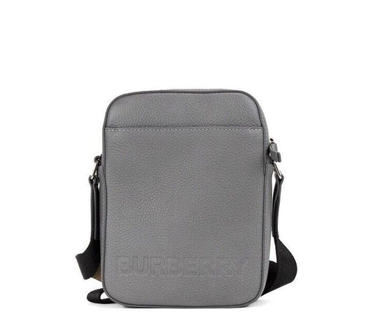 Burberry Thornton Small Gray Embossed Logo Grainy Leather Crossbody Handbag