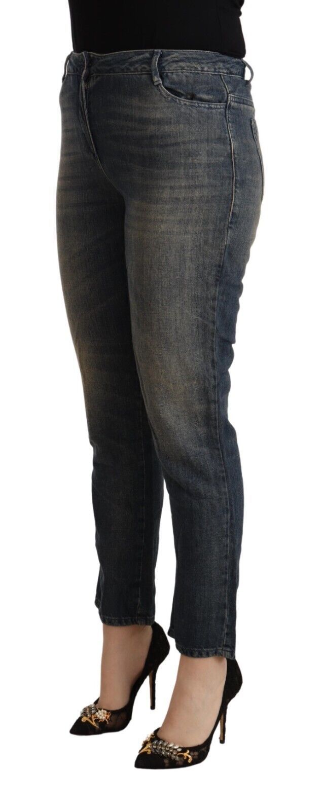 Twinset Chic orta bel kısa denim jean pantolon