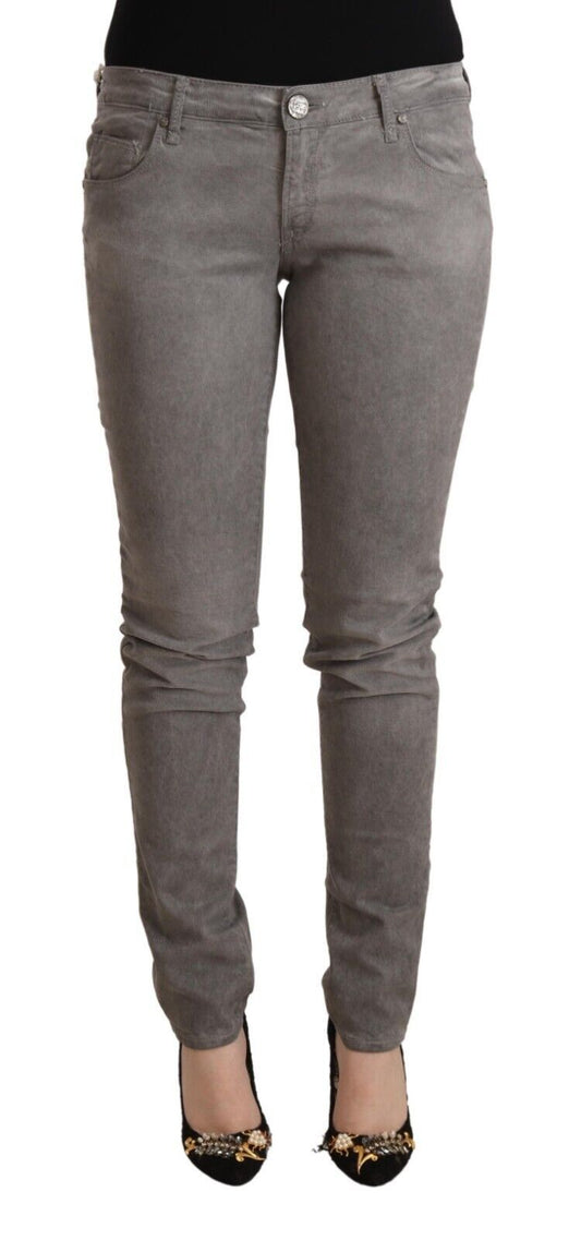 Acht Schicke graue Skinny-Jeans mit niedriger Taille aus Baumwolle