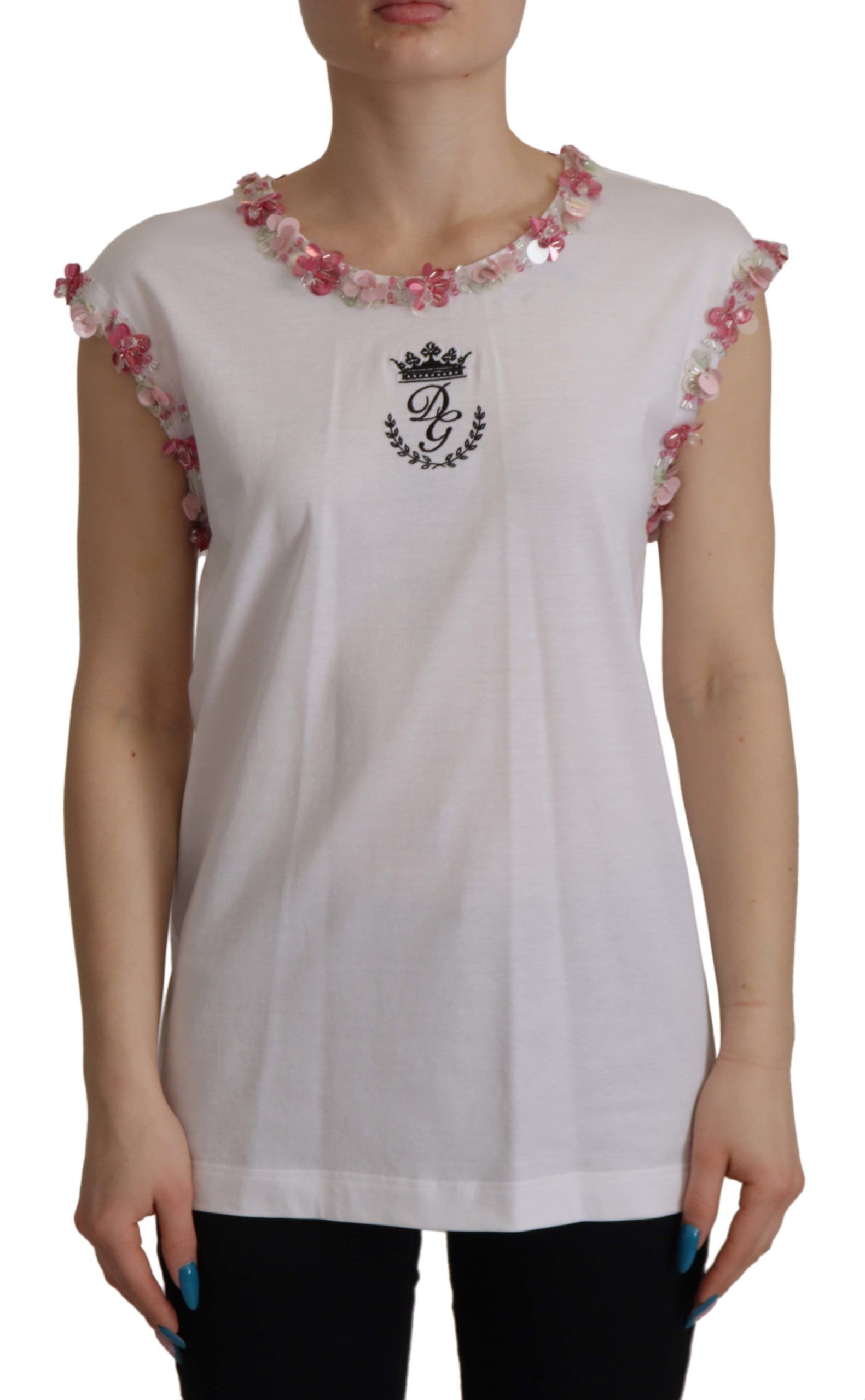 Dolce & Gabbana Schickes paillettenbesetztes Kronen-Tank-Top T-Shirt