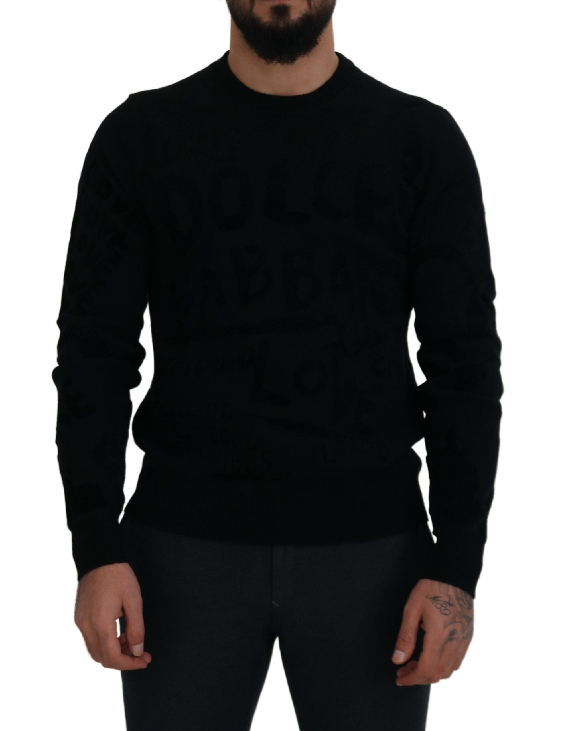 Dolce & Gabbana Eleganter schwarzer Logo-Wollpullover