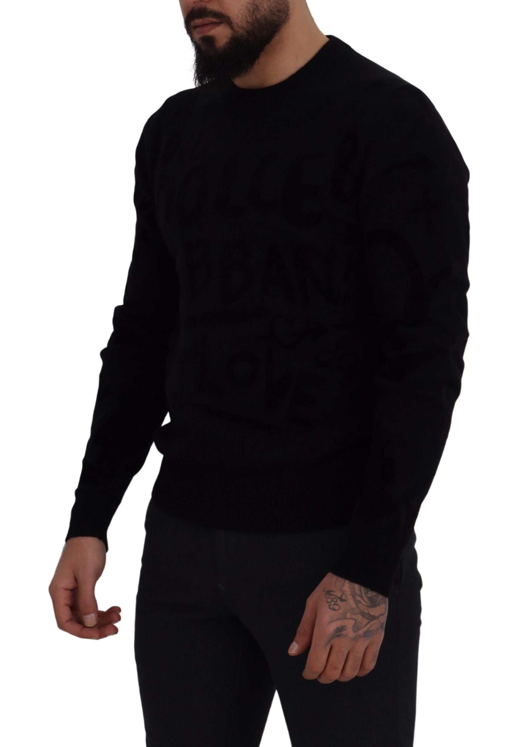 Dolce & Gabbana Eleganter schwarzer Logo-Wollpullover