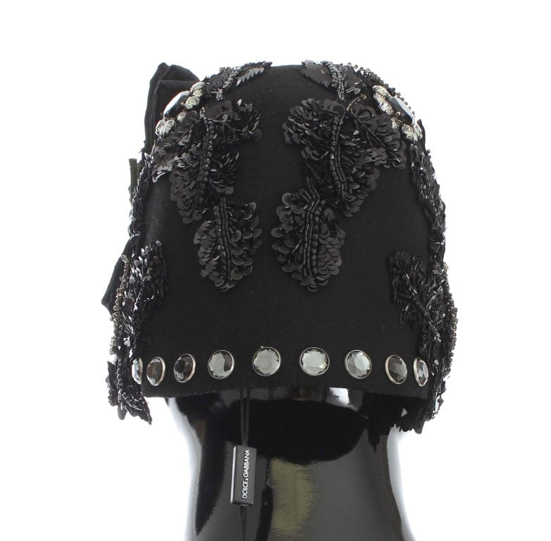 Dolce & Gabbana Eleganter schwarzer kristallbesetzter Cloche-Hut