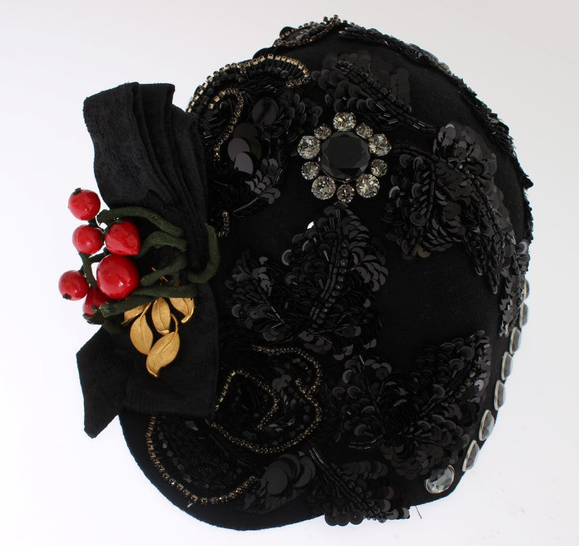 Dolce & Gabbana Eleganter schwarzer kristallbesetzter Cloche-Hut