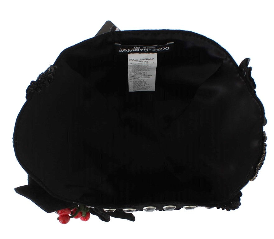 Dolce & Gabbana Eleganter schwarzer kristallbesetzter Cloche-Hut