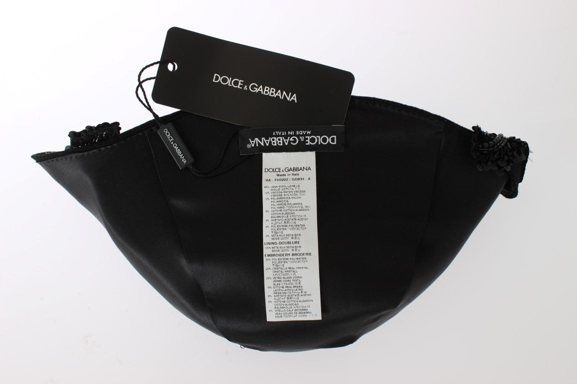 Dolce & Gabbana Eleganter schwarzer kristallbesetzter Cloche-Hut