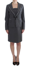 Load image into Gallery viewer, BENCIVENGA Elegant Gray Striped Dress & Blazer Suit Set
