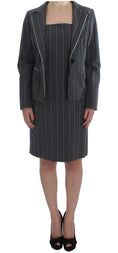 Load image into Gallery viewer, BENCIVENGA Elegant Gray Striped Dress & Blazer Suit Set
