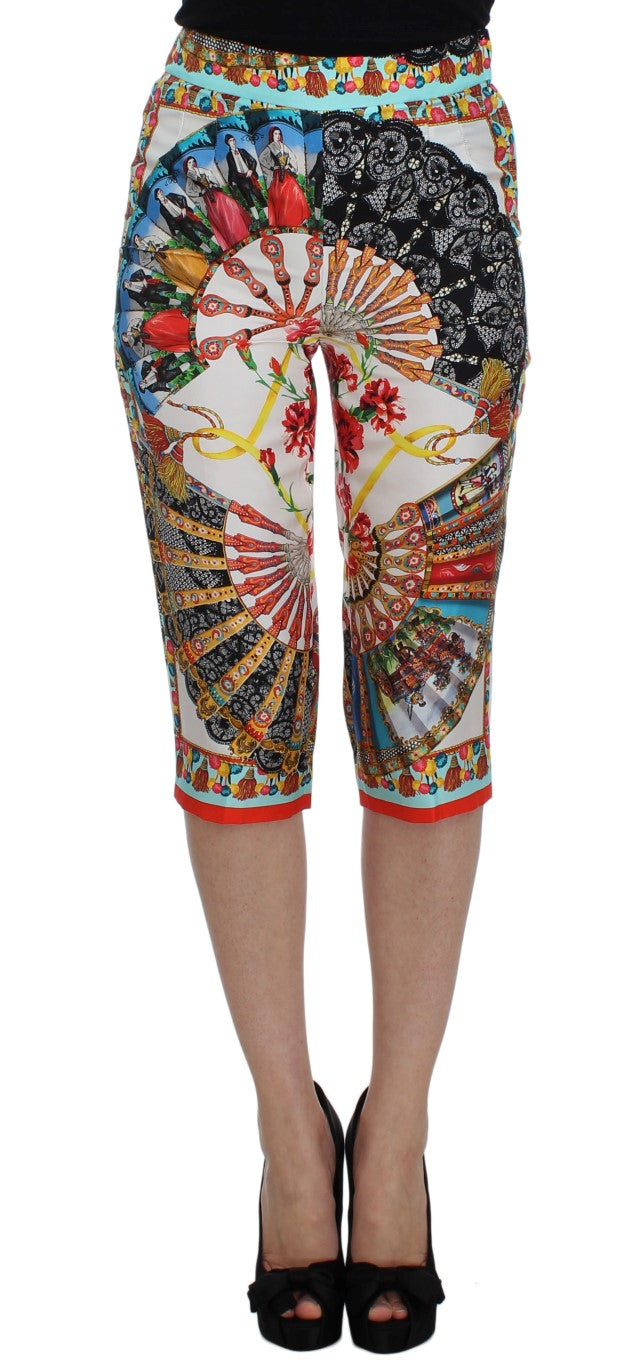 Dolce & Gabbana Mehrfarbige Majolika Seiden-Caprihose