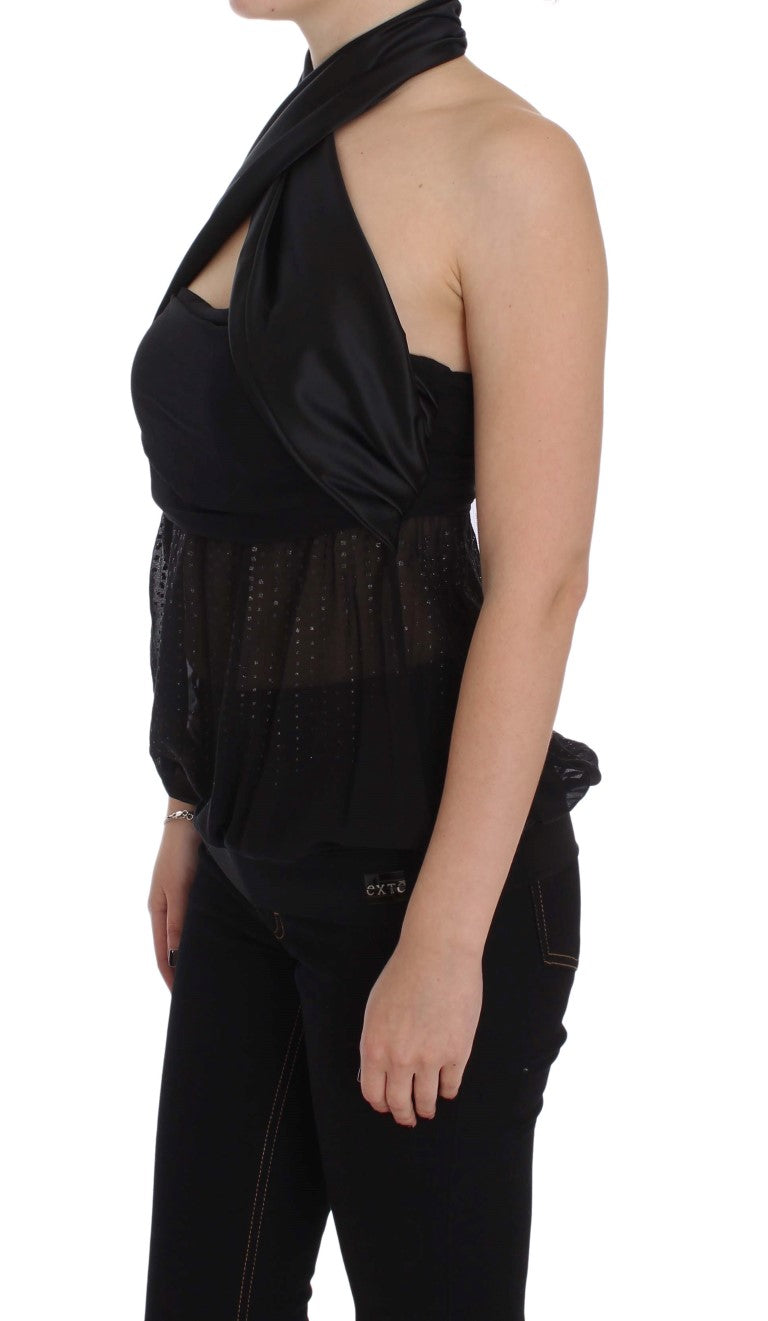 Exte Elegante Schwarze Abend-Wickeltop-Bluse