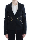 Load image into Gallery viewer, Exte Chic black stretch blazer with gold button placket
