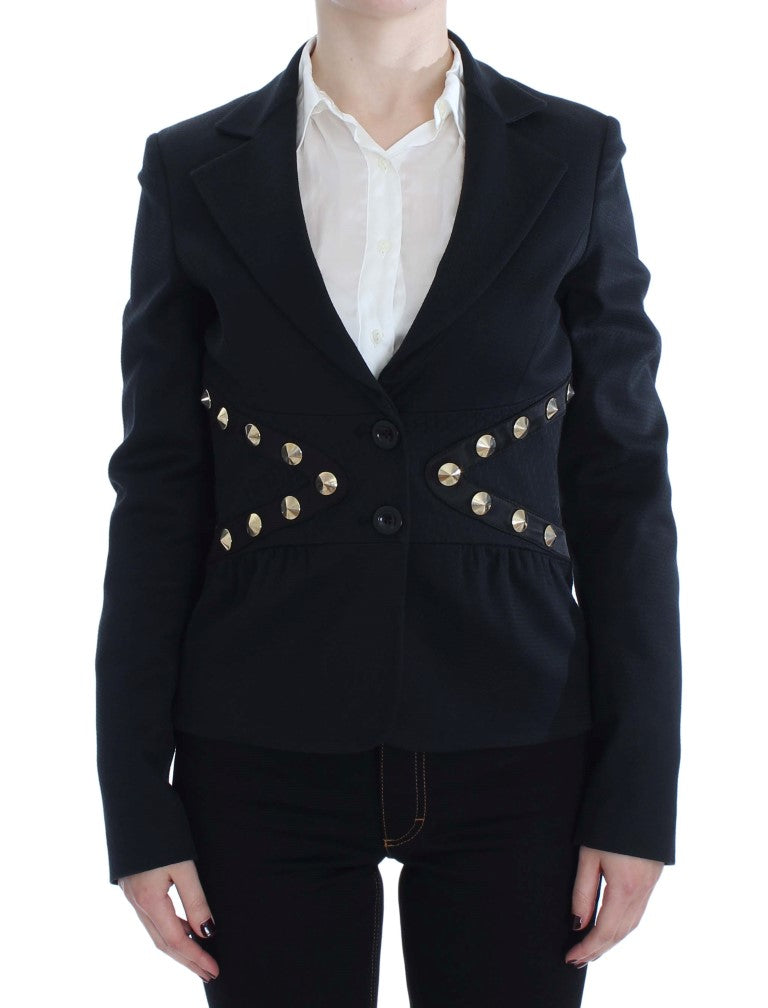 Exte Chic black stretch blazer with gold button placket