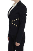 Load image into Gallery viewer, Exte Chic black stretch blazer with gold button placket
