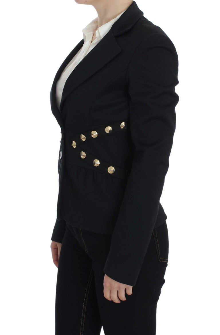 Exte Chic black stretch blazer with gold button placket