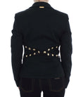 Load image into Gallery viewer, Exte Chic black stretch blazer with gold button placket
