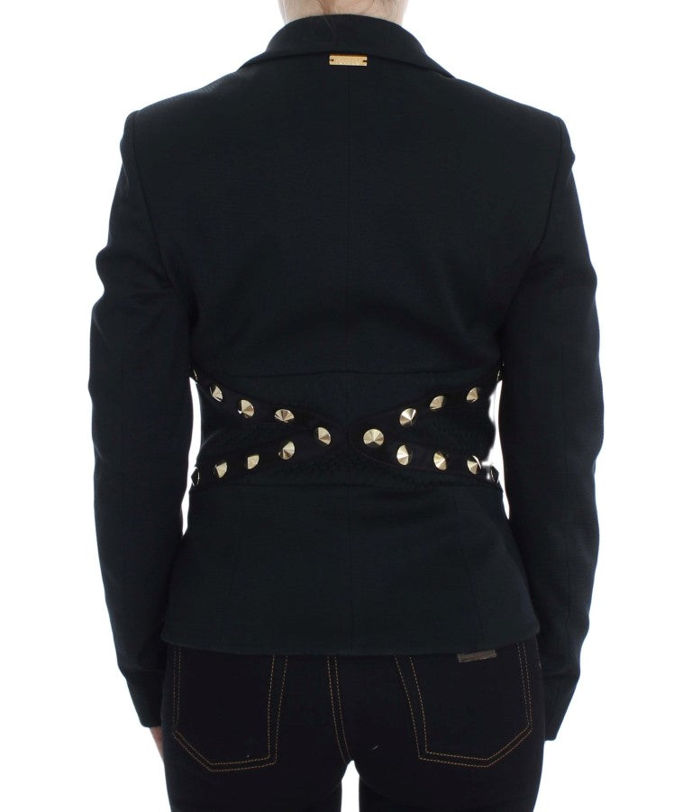 Exte Chic black stretch blazer with gold button placket