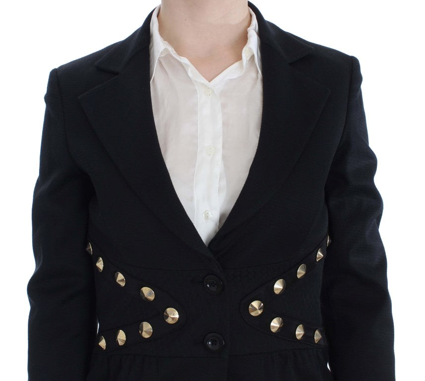 Exte Chic black stretch blazer with gold button placket