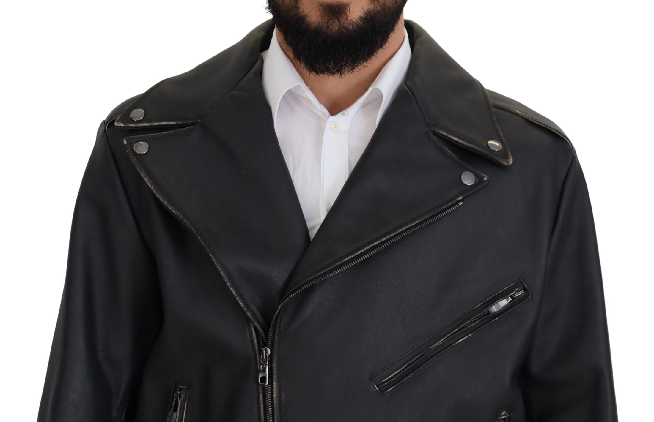 Dolce & Gabbana Elegante schwarze Leder-Bikerjacke