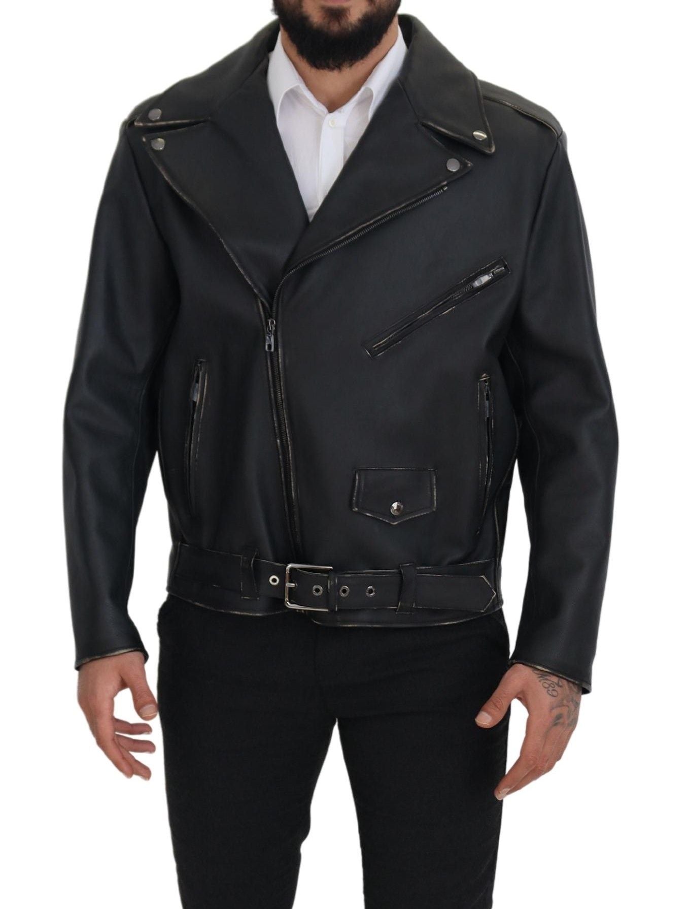 Dolce & Gabbana Elegante schwarze Leder-Bikerjacke