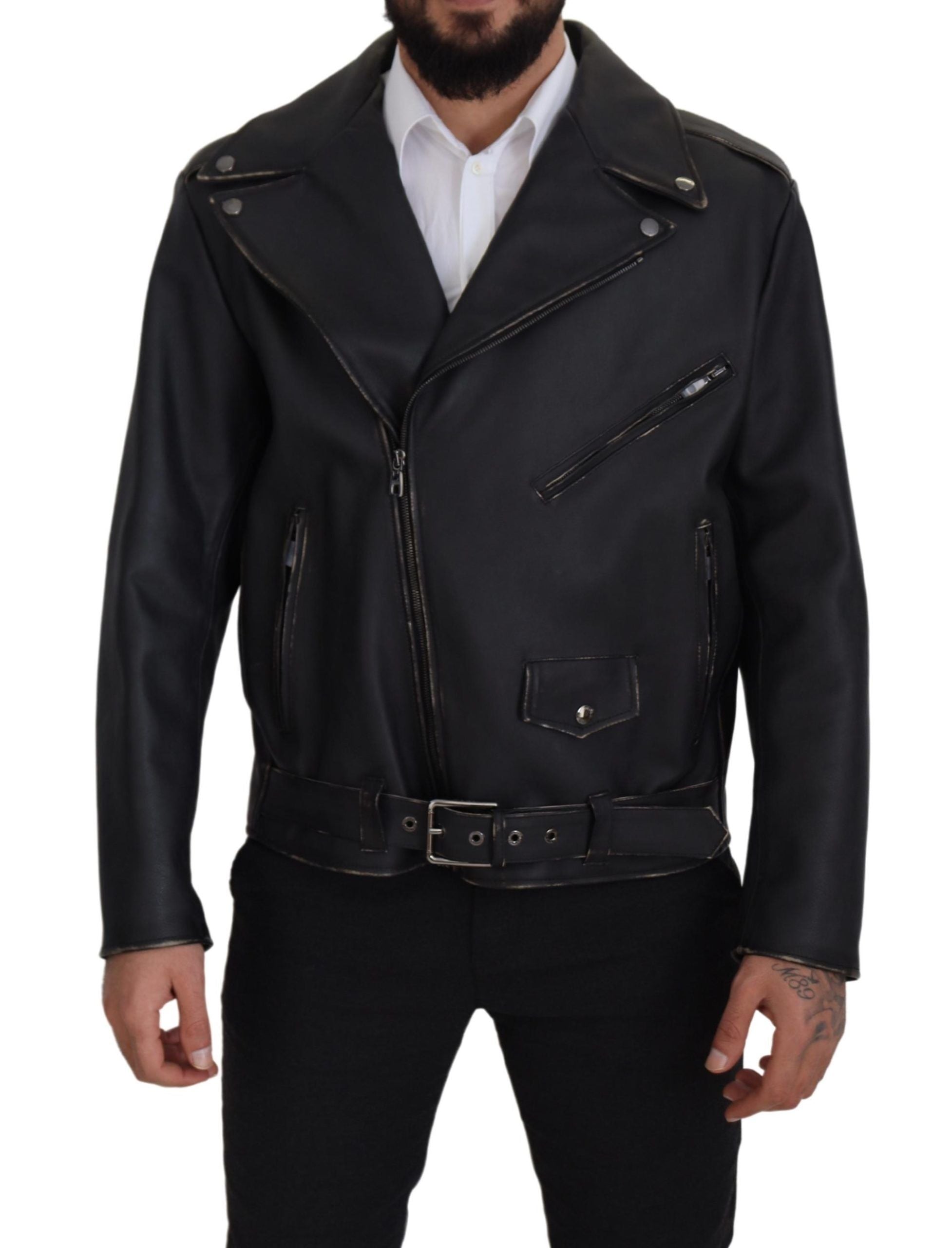 Dolce & Gabbana Elegante schwarze Leder-Bikerjacke