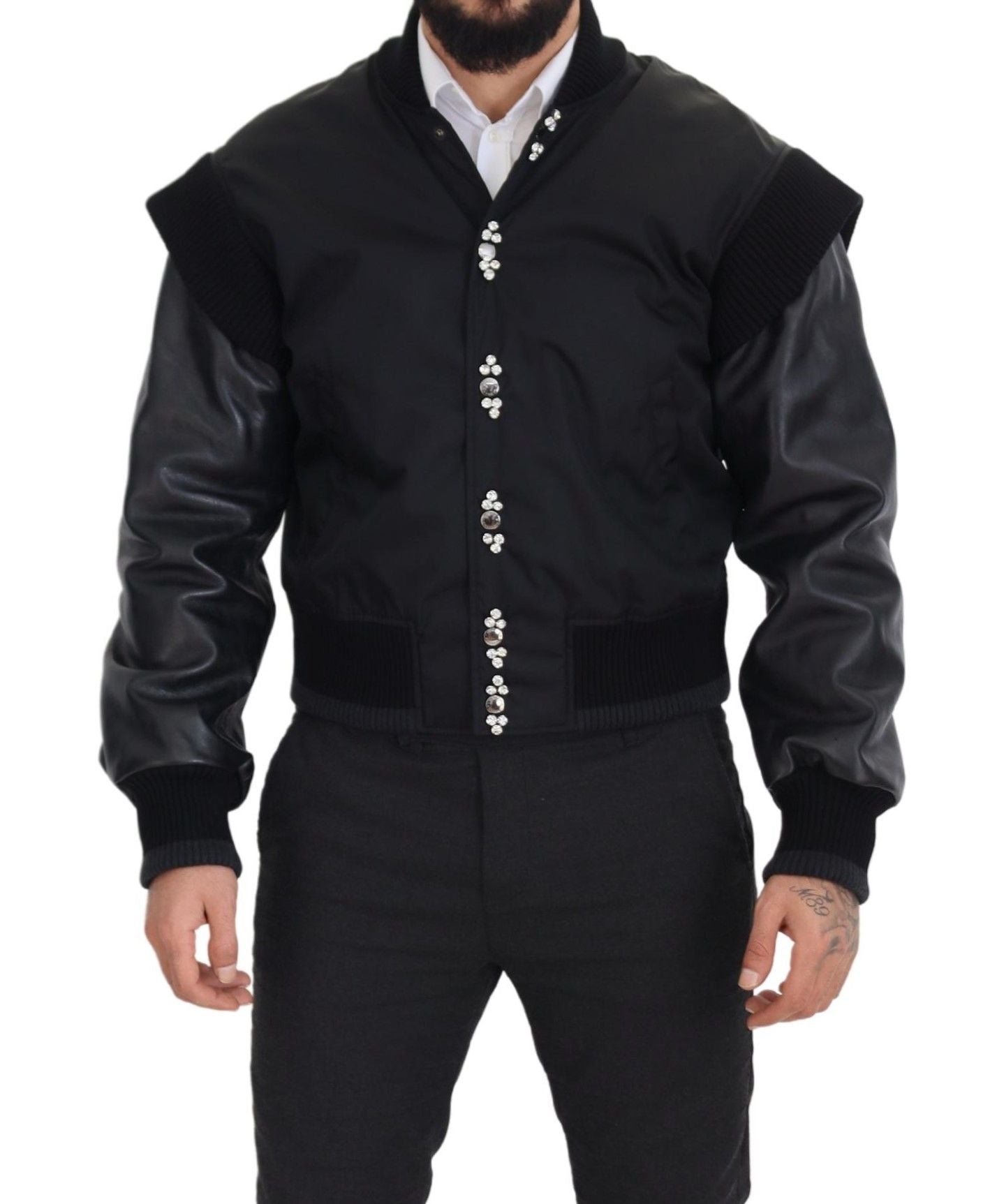 Dolce & Gabbana Elegante schwarze Bomberjacke mit Kristallverzierungen