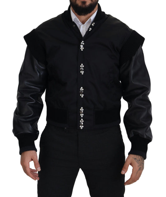 Dolce & Gabbana Elegante schwarze Bomberjacke mit Kristallverzierungen