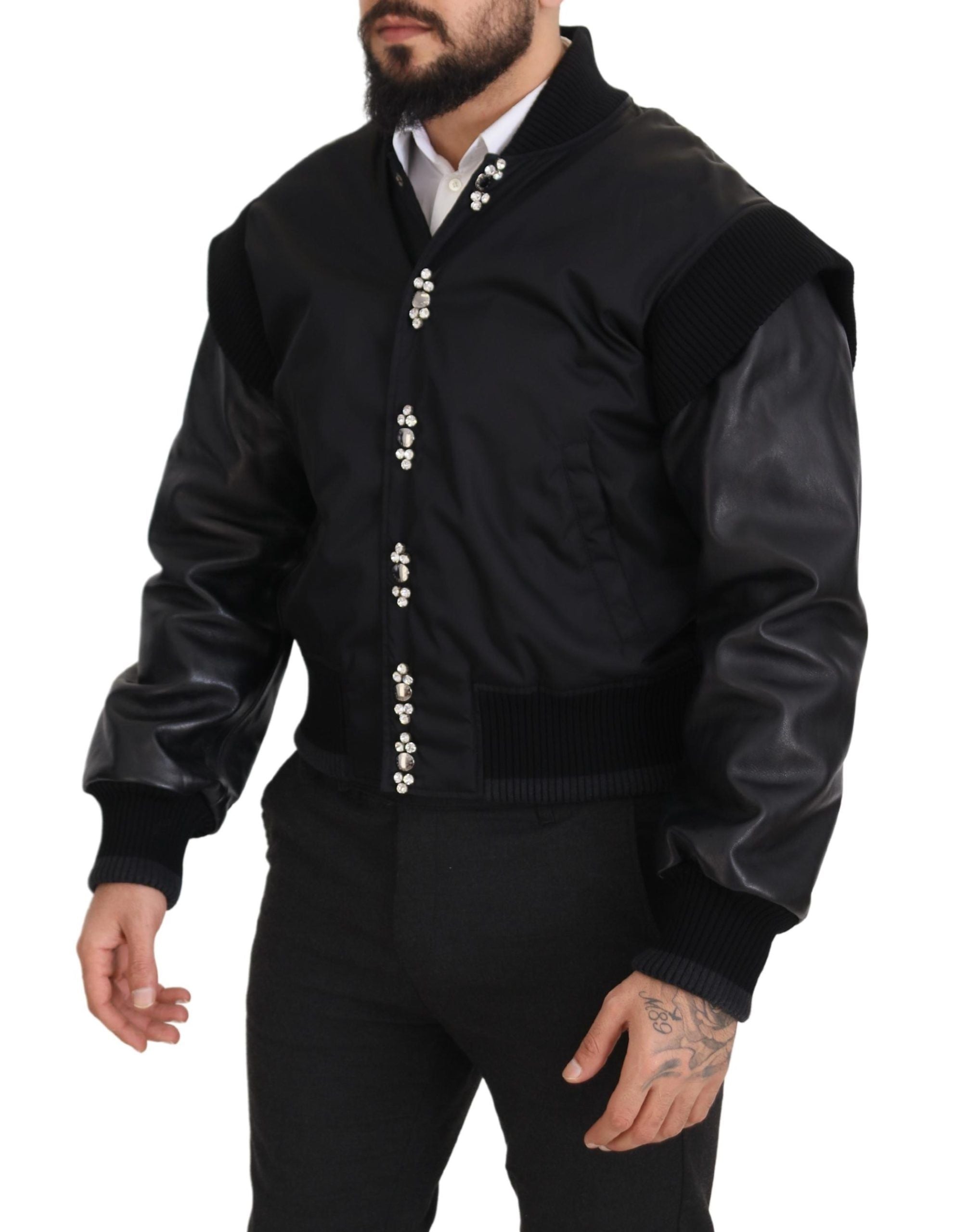 Dolce & Gabbana Elegante schwarze Bomberjacke mit Kristallverzierungen