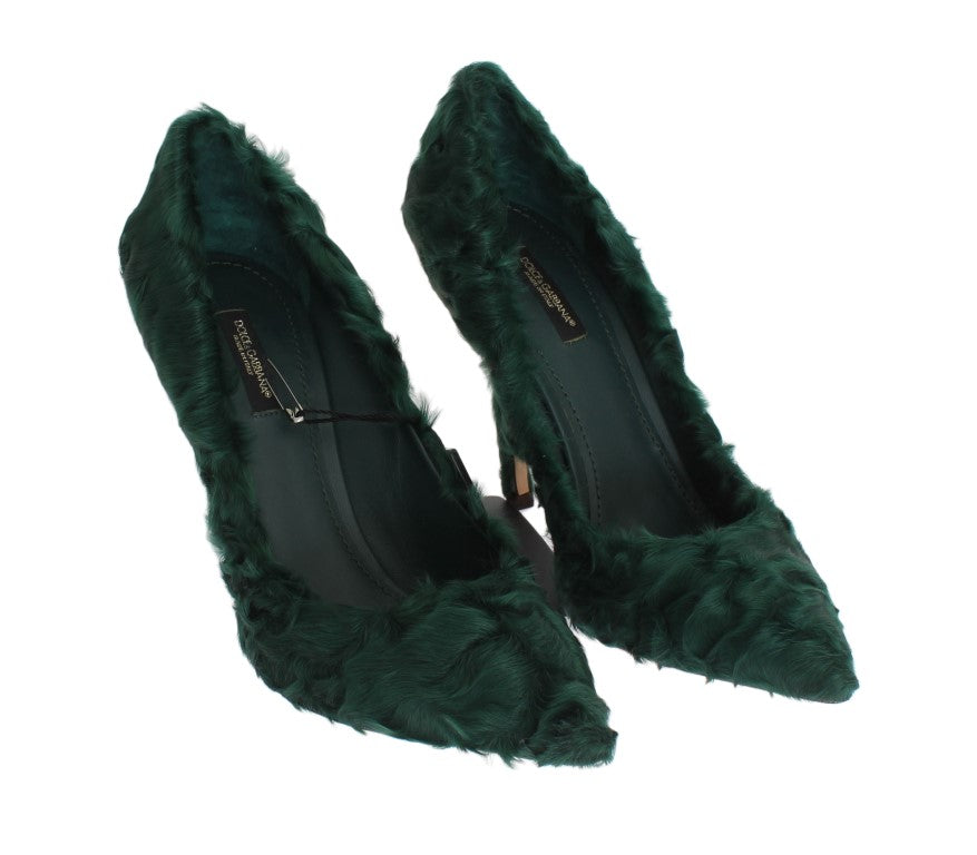 Dolce &amp; Gabbana Elegant Green Xiangao Fur Leather Pumps