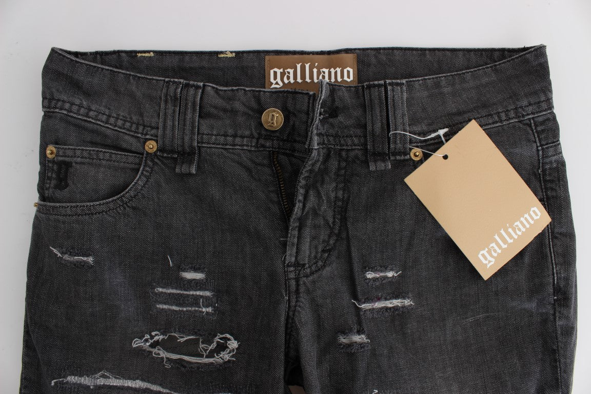 John Galliano Chic Gri Yıkama Düz Kesim Jeans