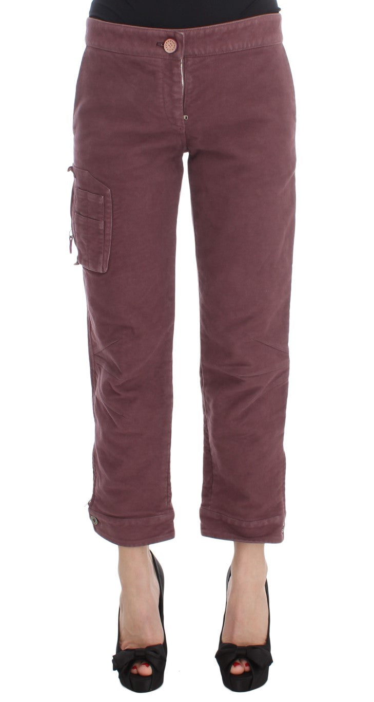 Ermanno Scervino Chic burgundy capri cargo trousers in a short form