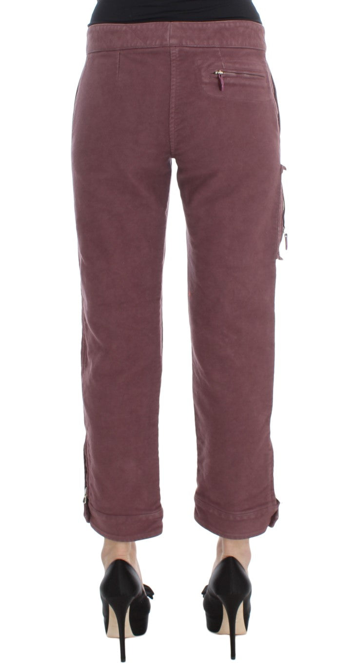 Ermanno Scervino Chic burgundy capri cargo trousers in a short form