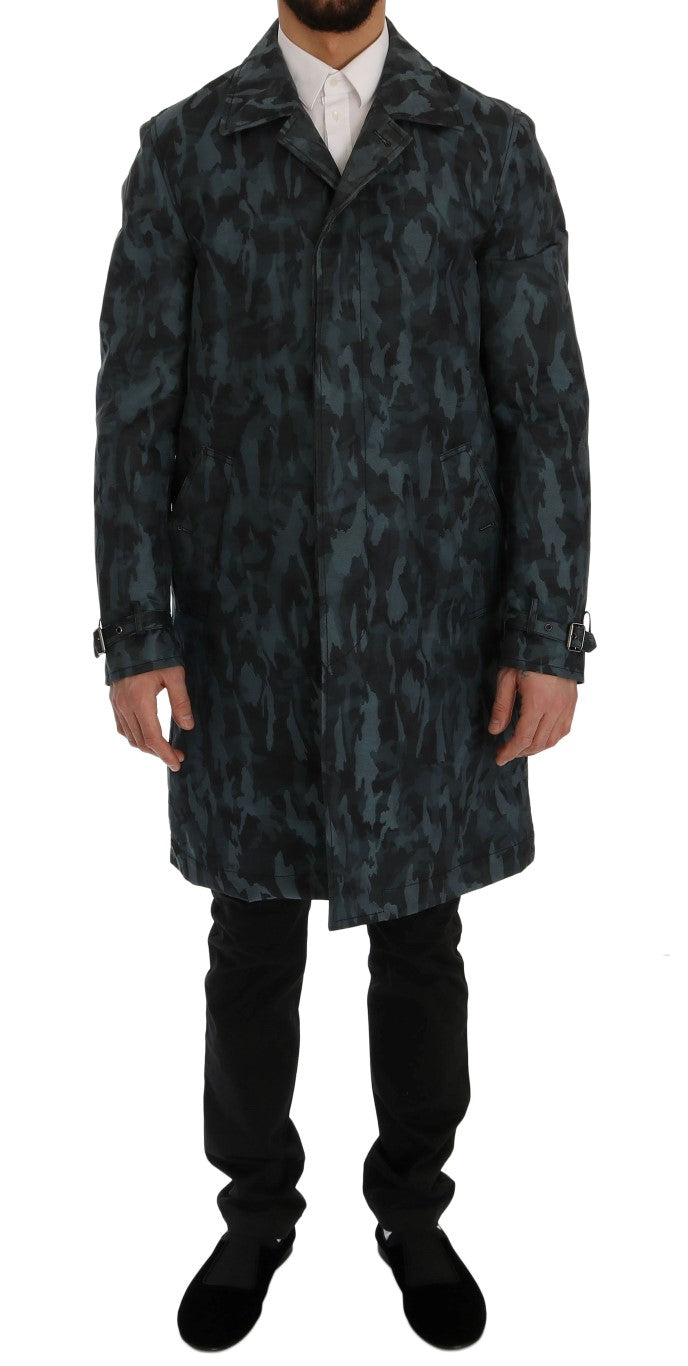 Dolce &amp; Gabbana Blue Camouflage Trench Coat Elegance