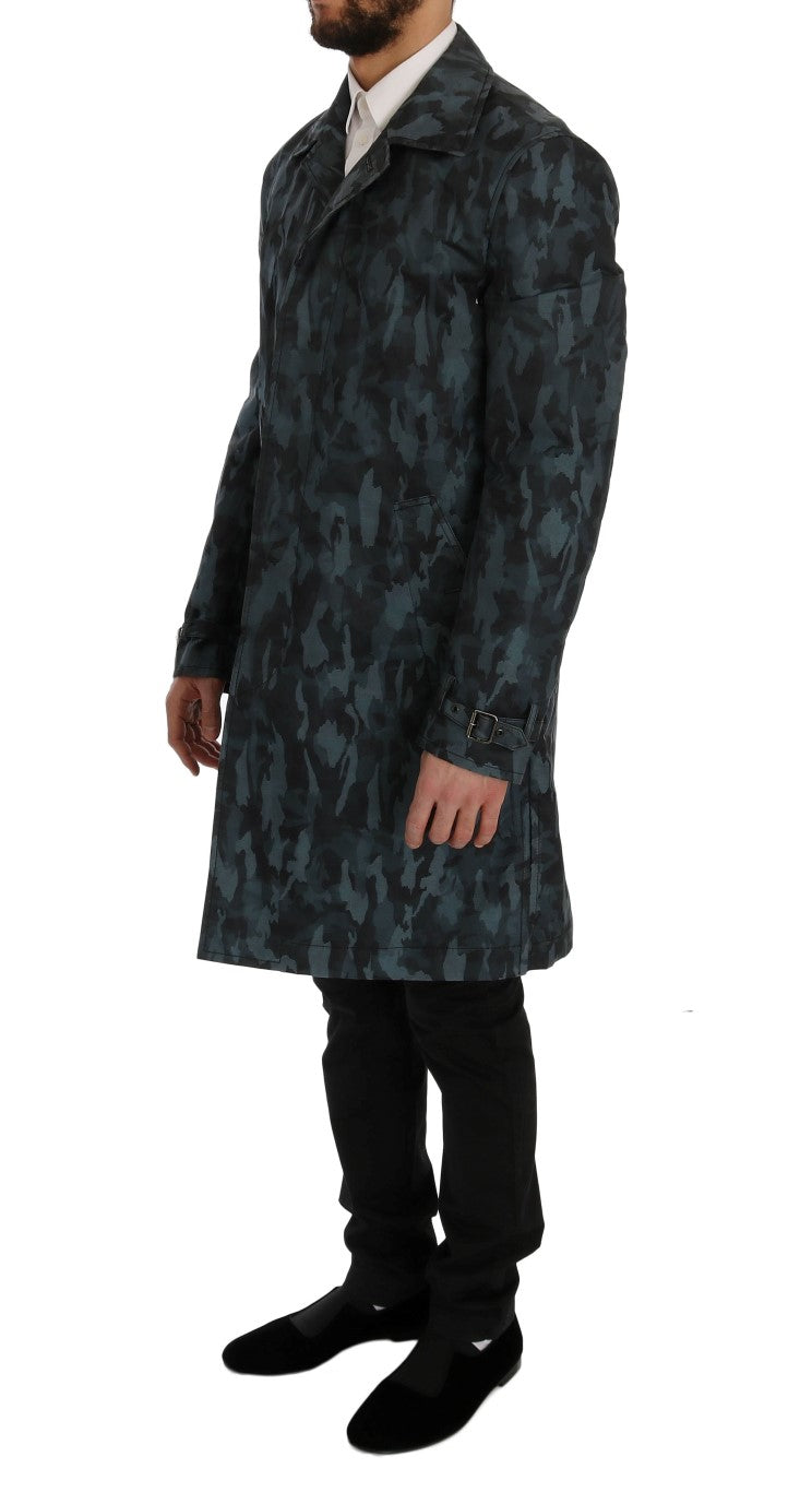 Dolce &amp; Gabbana Blue Camouflage Trench Coat Elegance