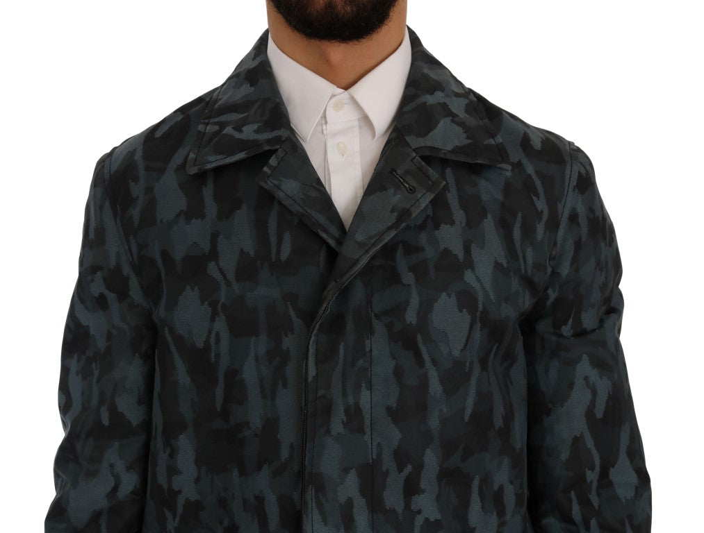 Dolce &amp; Gabbana Blue Camouflage Trench Coat Elegance