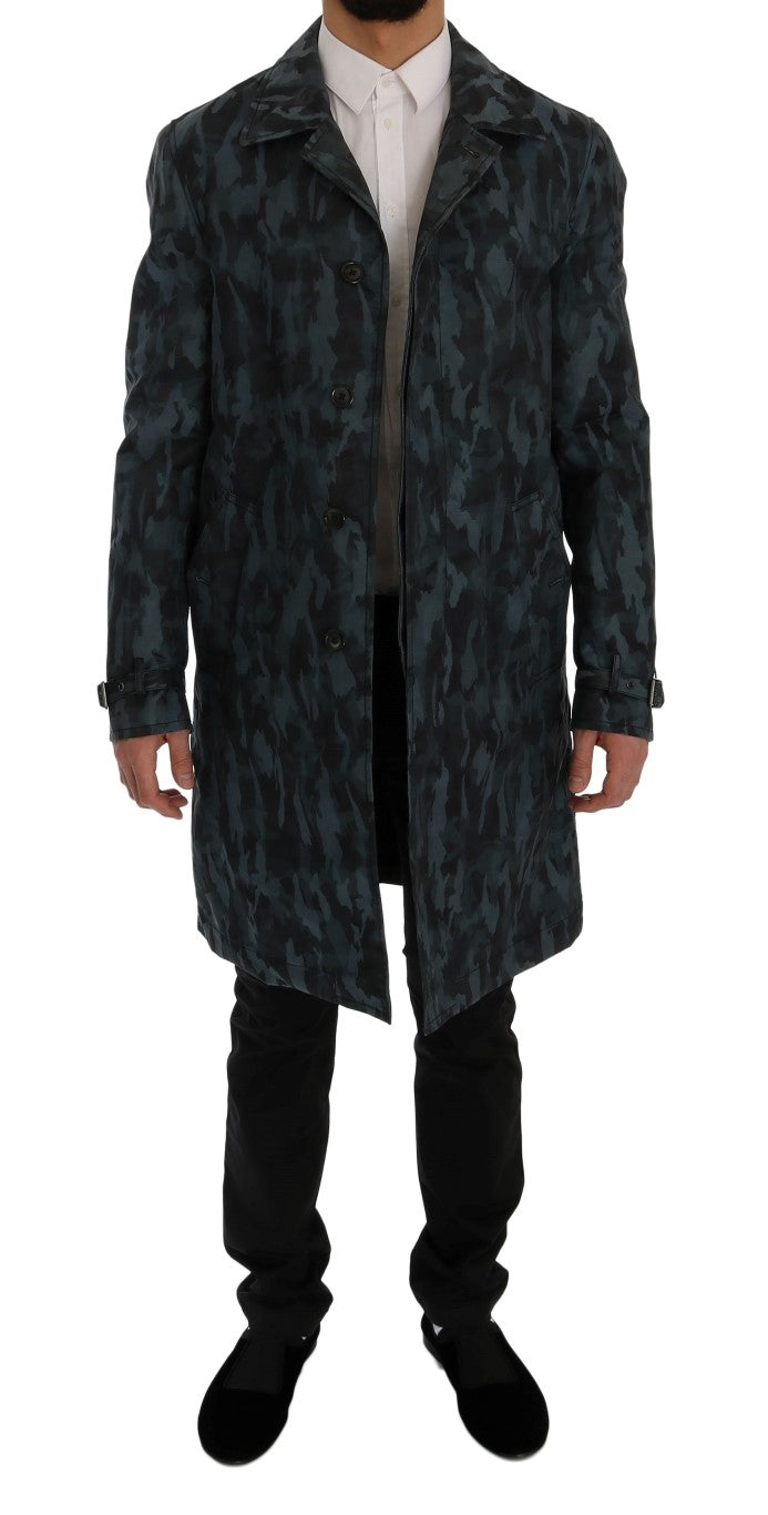 Dolce &amp; Gabbana Blue Camouflage Trench Coat Elegance