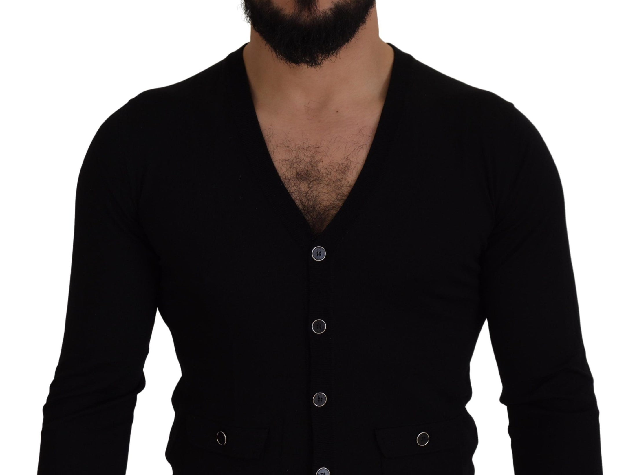 Dolce &amp; Gabbana Elegant black wool cardigan with buttons